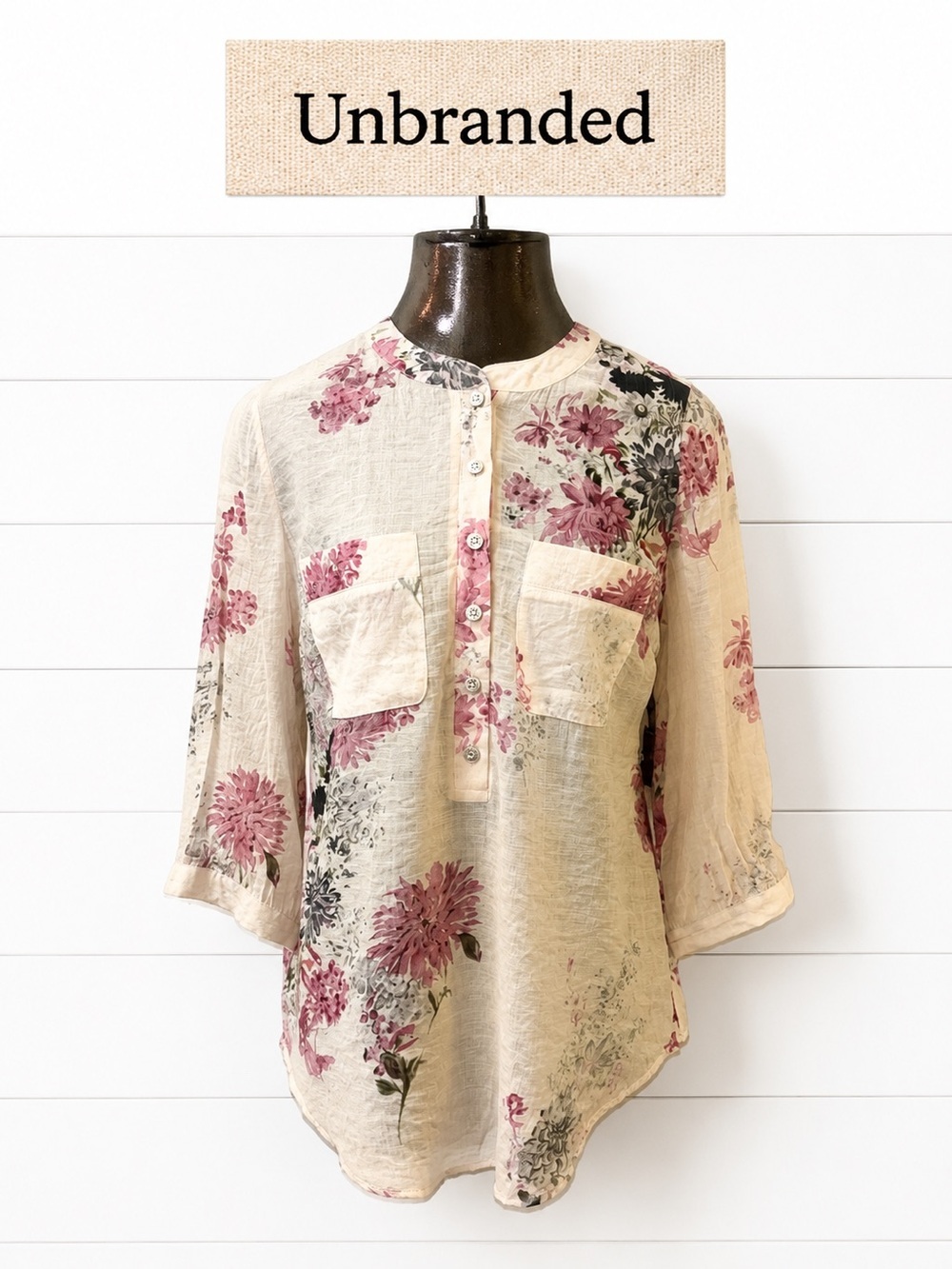 UNBRANDED Floral Lightweight Blouse Beige Pink Size  M
